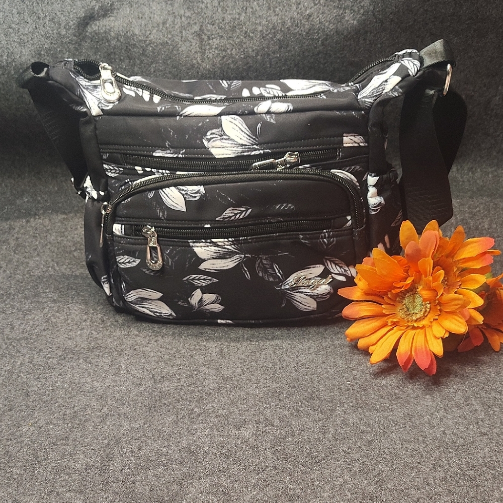 Elegant Black and White Floral Crossbody Bag (NWOT)